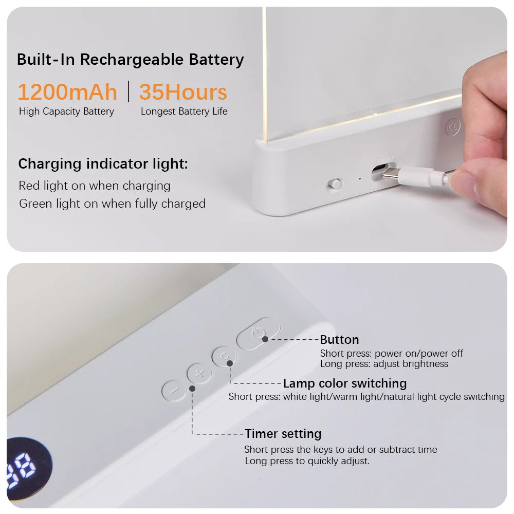 Lámpara de Lectura LED 2 en 1 | Luz de Noche Recargable con Timer